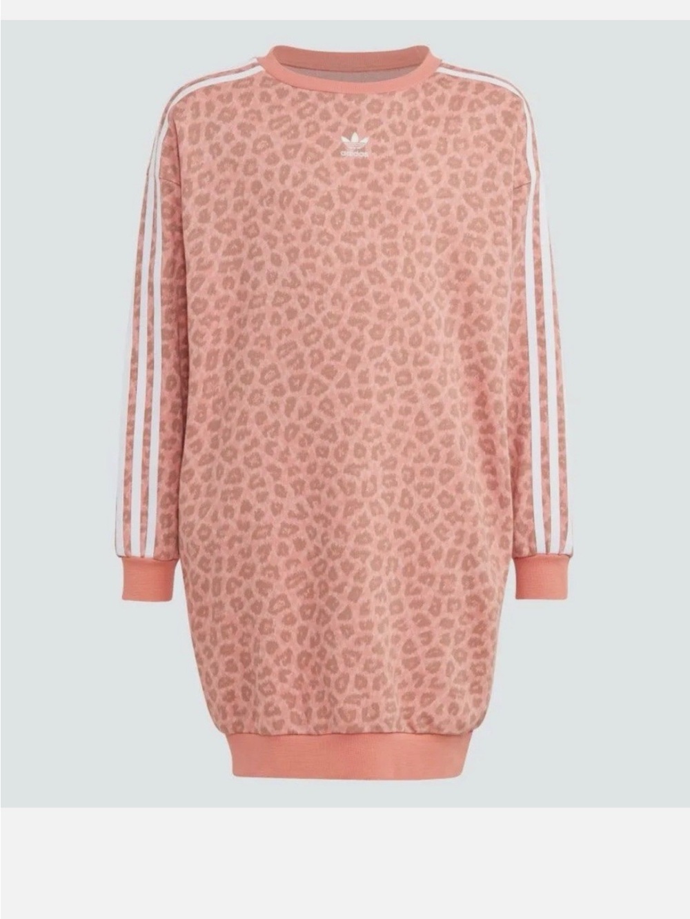 NWT adidas Pink Leopard-Print Sweatshirt Dress with White 3-Stripes